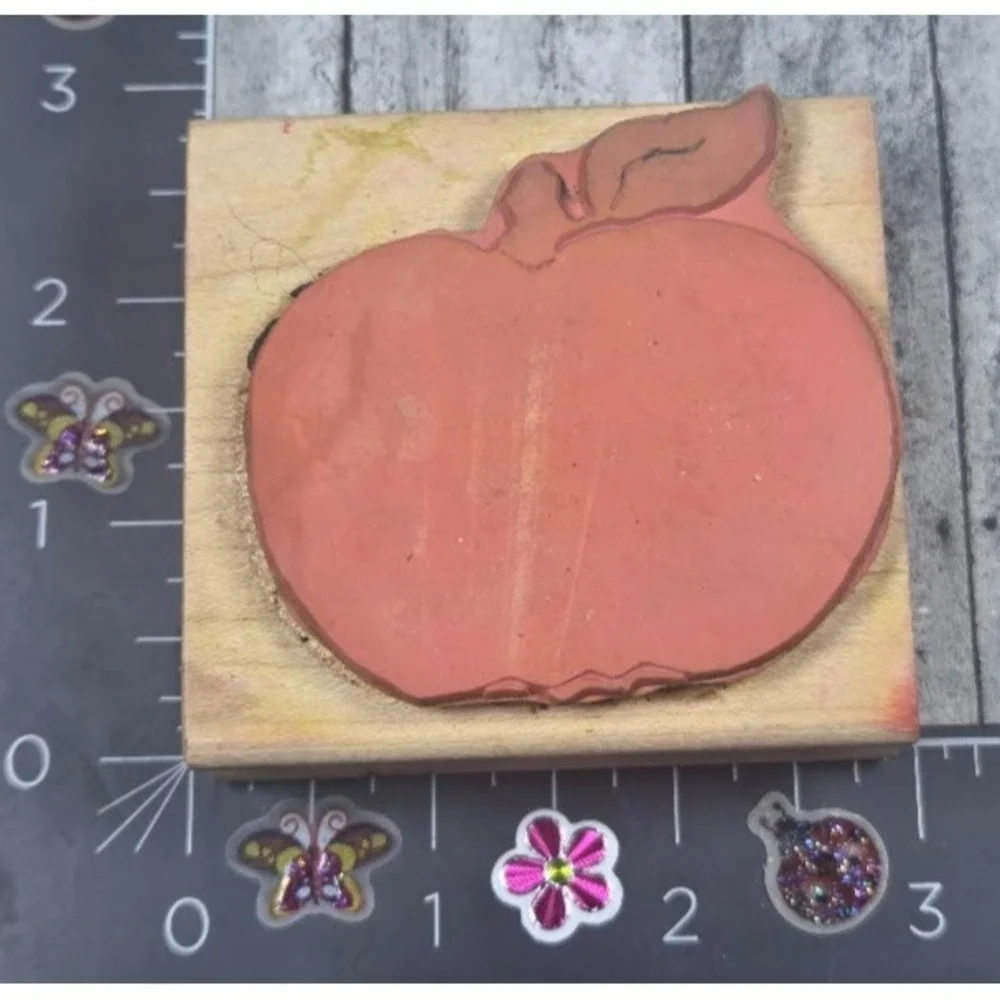 A Stamp In The Hand Peach Silhouette Fruit Apple Rubber Stamp Wood #L6